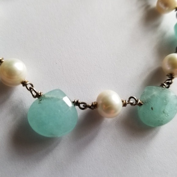 Chalcedony and pearl bracelet .925 sterling silver real mint sea white bead - Picture 9 of 16